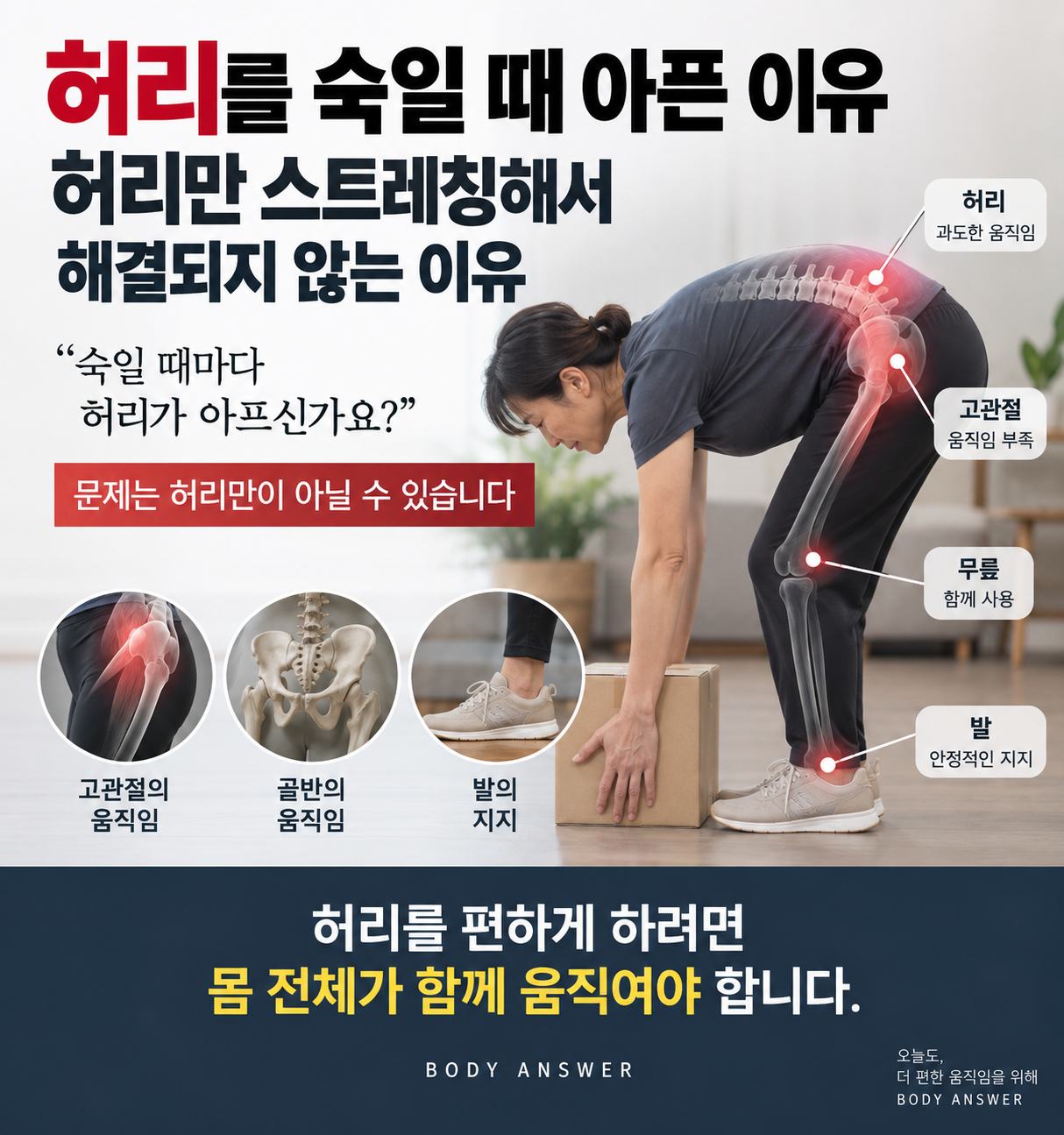 허리를 숙일 때 아픈 이유, 허리만 스트레칭해서 해결되지 않는 이유