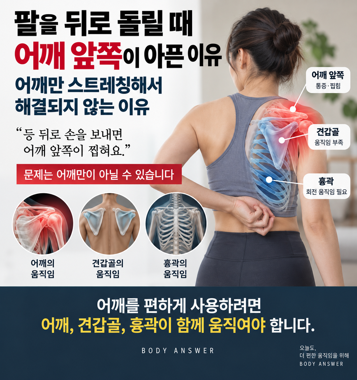 팔을 뒤로 돌릴 때 어깨 앞쪽이 아픈 이유, 어깨만 스트레칭해서 해결되지 않는 이유