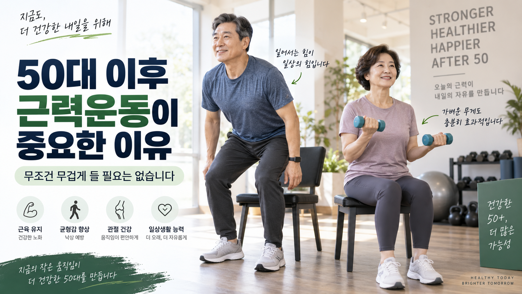 50대 이후 근력운동이 중요한 이유, 무조건 무겁게 들 필요는 없습니다